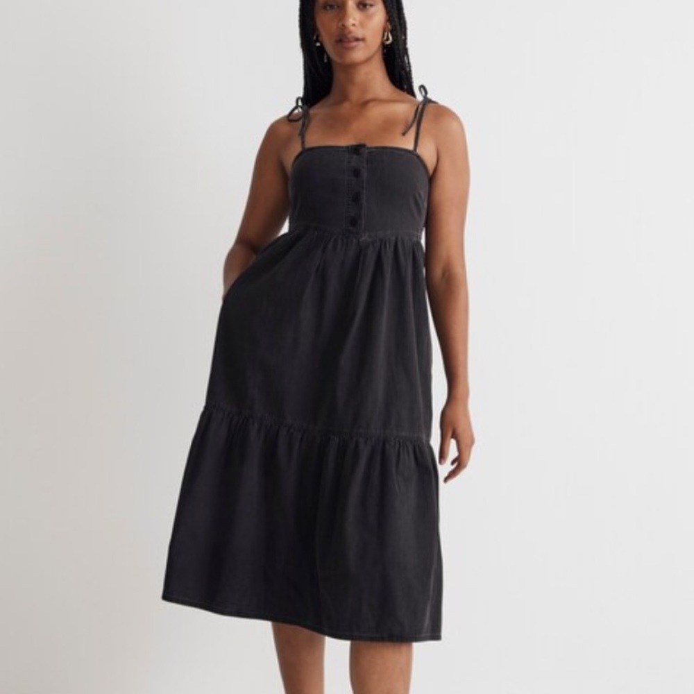 Madewell Denim Tiered Midi Dress in Lunar Wash